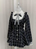 Harajuku Sweet Bow Black Plaid Dresses All-match Slim Fit Kawaii Lolita Dress for Women Autumn Long Sleeve Vestidos De Mujer