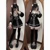 Harajuku Sweet Bow Black Plaid Dresses All-match Slim Fit Kawaii Lolita Dress for Women Autumn Long Sleeve Vestidos De Mujer