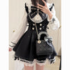 Harajuku Sweet Bow Black Plaid Dresses All-match Slim Fit Kawaii Lolita Dress for Women Autumn Long Sleeve Vestidos De Mujer