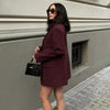 Women's Claret Long Blazer with a Relaxed Fit and Long Sleeves