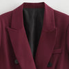 Women's Claret Long Blazer with a Relaxed Fit and Long Sleeves
