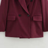 Women's Claret Long Blazer with a Relaxed Fit and Long Sleeves
