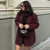 Women's Claret Long Blazer with a Relaxed Fit and Long Sleeves