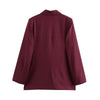 Women's Claret Long Blazer with a Relaxed Fit and Long Sleeves