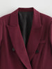 Women's Claret Long Blazer with a Relaxed Fit and Long Sleeves