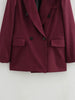 Women's Claret Long Blazer with a Relaxed Fit and Long Sleeves