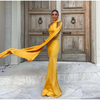 Women's Satin Maxi Dress, Sleeveless Asymmetric Halter Neck with Long Scarf Tie, Open Back and Side Slit