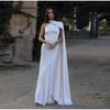 Women's Satin Maxi Dress, Sleeveless Asymmetric Halter Neck with Long Scarf Tie, Open Back and Side Slit