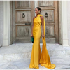 Women's Satin Maxi Dress, Sleeveless Asymmetric Halter Neck with Long Scarf Tie, Open Back and Side Slit