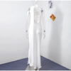 Women's Satin Maxi Dress, Sleeveless Asymmetric Halter Neck with Long Scarf Tie, Open Back and Side Slit