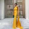 Women's Satin Maxi Dress, Sleeveless Asymmetric Halter Neck with Long Scarf Tie, Open Back and Side Slit