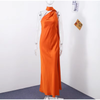 Women's Satin Maxi Dress, Sleeveless Asymmetric Halter Neck with Long Scarf Tie, Open Back and Side Slit