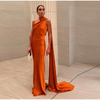 Women's Satin Maxi Dress, Sleeveless Asymmetric Halter Neck with Long Scarf Tie, Open Back and Side Slit