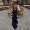 Women's Satin Maxi Dress, Sleeveless Asymmetric Halter Neck with Long Scarf Tie, Open Back and Side Slit
