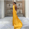 Women's Satin Maxi Dress, Sleeveless Asymmetric Halter Neck with Long Scarf Tie, Open Back and Side Slit