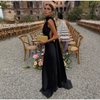 Women's Satin Maxi Dress, Sleeveless Asymmetric Halter Neck with Long Scarf Tie, Open Back and Side Slit