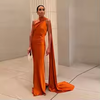 Women's Satin Maxi Dress, Sleeveless Asymmetric Halter Neck with Long Scarf Tie, Open Back and Side Slit