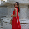 Women's Satin Maxi Dress, Sleeveless Asymmetric Halter Neck with Long Scarf Tie, Open Back and Side Slit