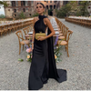 Women's Satin Maxi Dress, Sleeveless Asymmetric Halter Neck with Long Scarf Tie, Open Back and Side Slit
