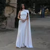 Women's Satin Maxi Dress, Sleeveless Asymmetric Halter Neck with Long Scarf Tie, Open Back and Side Slit