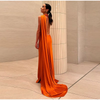 Women's Satin Maxi Dress, Sleeveless Asymmetric Halter Neck with Long Scarf Tie, Open Back and Side Slit