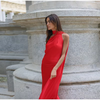 Women's Satin Maxi Dress, Sleeveless Asymmetric Halter Neck with Long Scarf Tie, Open Back and Side Slit
