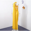 Women's Satin Maxi Dress, Sleeveless Asymmetric Halter Neck with Long Scarf Tie, Open Back and Side Slit