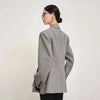 Women's Gray Striped Blazer with Notched Lapels and a Gathered Waist