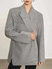 Women's Gray Striped Blazer with Notched Lapels and a Gathered Waist
