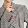 Women's Gray Striped Blazer with Notched Lapels and a Gathered Waist