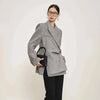 Women's Gray Striped Blazer with Notched Lapels and a Gathered Waist
