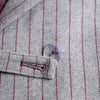 Women's Gray Striped Blazer with Notched Lapels and a Gathered Waist