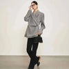 Women's Gray Striped Blazer with Notched Lapels and a Gathered Waist