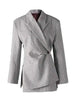 Women's Gray Striped Blazer with Notched Lapels and a Gathered Waist