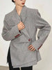 Women's Gray Striped Blazer with Notched Lapels and a Gathered Waist