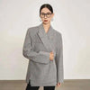Women's Gray Striped Blazer with Notched Lapels and a Gathered Waist
