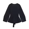 Spring Women Shoulder Pad Belt Knit Blazer Women Retro V-neck Long Sleeve Versatile Female Coat Women Clothes 9598, 128