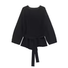 Spring Women Shoulder Pad Belt Knit Blazer Women Retro V-neck Long Sleeve Versatile Female Coat Women Clothes 9598, 128