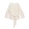 Spring Women Shoulder Pad Belt Knit Blazer Women Retro V-neck Long Sleeve Versatile Female Coat Women Clothes 9598, 128