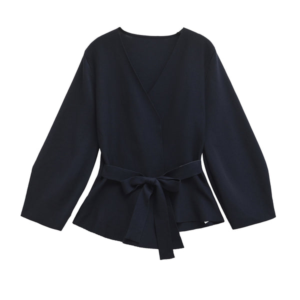 Spring Women Shoulder Pad Belt Knit Blazer Women Retro V-neck Long Sleeve Versatile Female Coat Women Clothes 9598, 128