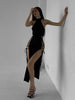 Goth Dark Cosplay High Split Sexy Bandage Women Dresses Y2K Mall Gothic Halter Slim Midi Dress Black Grunge Style Alt Partywear