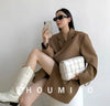 Women's Oversized Double-Breasted Blazer with Pockets in Rose Red Khaki or Black