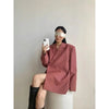 Women's Oversized Double-Breasted Blazer with Pockets in Rose Red Khaki or Black