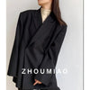 Women's Oversized Double-Breasted Blazer with Pockets in Rose Red Khaki or Black
