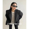 Women's Oversized Double-Breasted Blazer with Pockets in Rose Red Khaki or Black