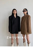 Women's Oversized Double-Breasted Blazer with Pockets in Rose Red Khaki or Black