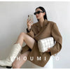 Women's Oversized Double-Breasted Blazer with Pockets in Rose Red Khaki or Black