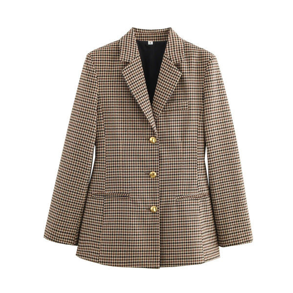 Women's Fall-Winter Houndstooth Blazer with a Single-Breasted Front
