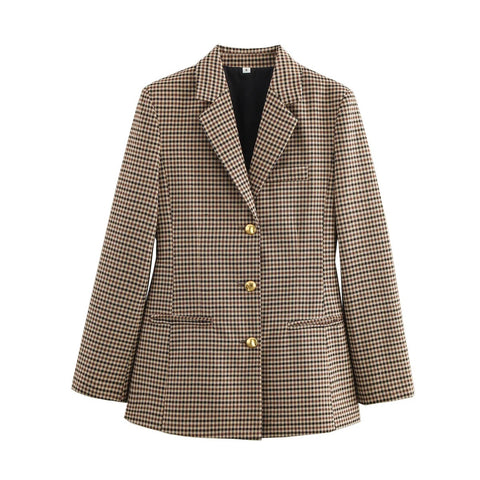 Women's Fall-Winter Houndstooth Blazer with a Single-Breasted Front