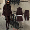 Women's KONDALA Chic Casual Solid Suit Pockets Button Blazer Straight Loose Pants Zipper Skirt Autumn Winter Sets